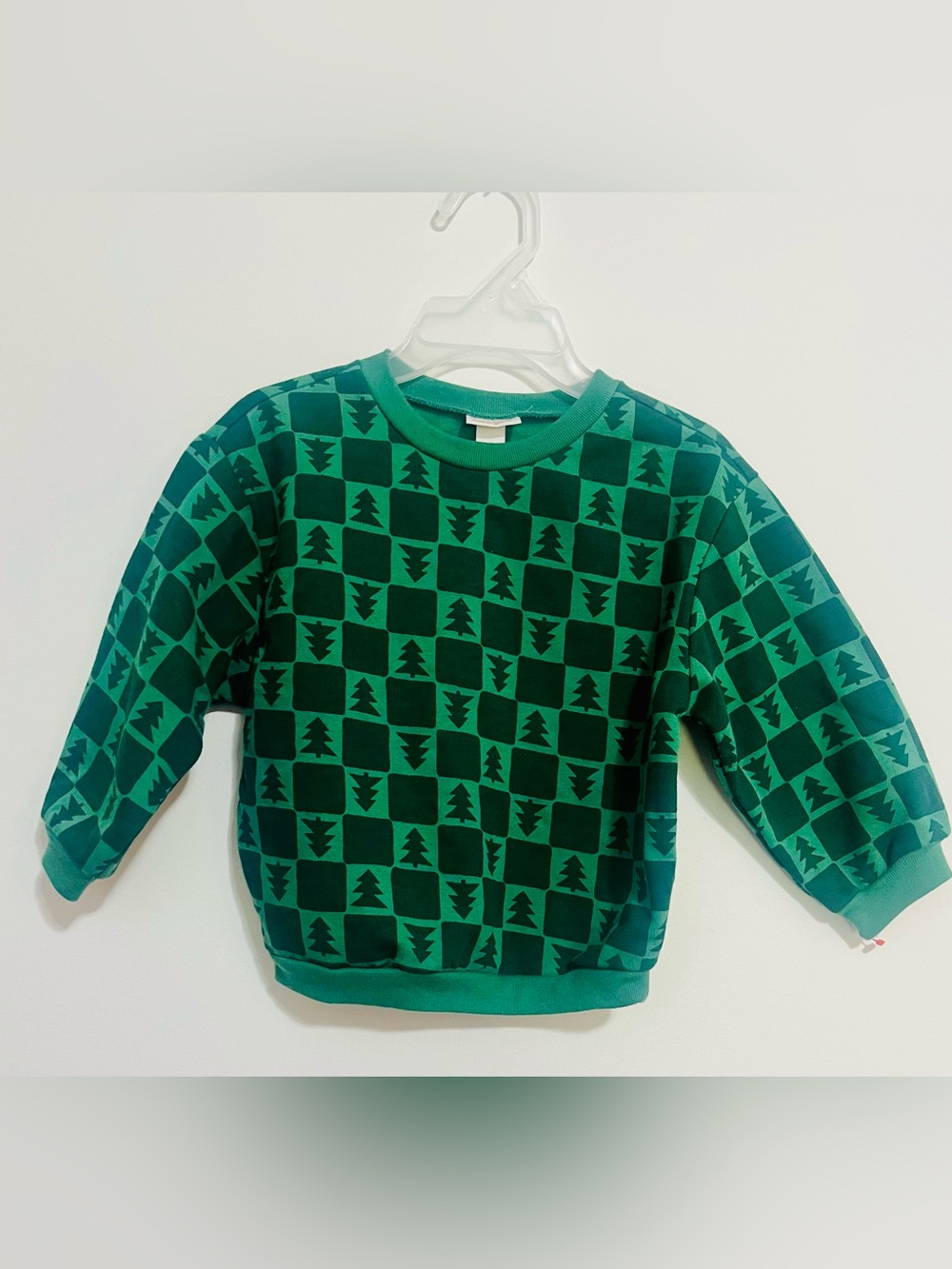 Green Checkerboard Tree Print Kids Sweatshirt